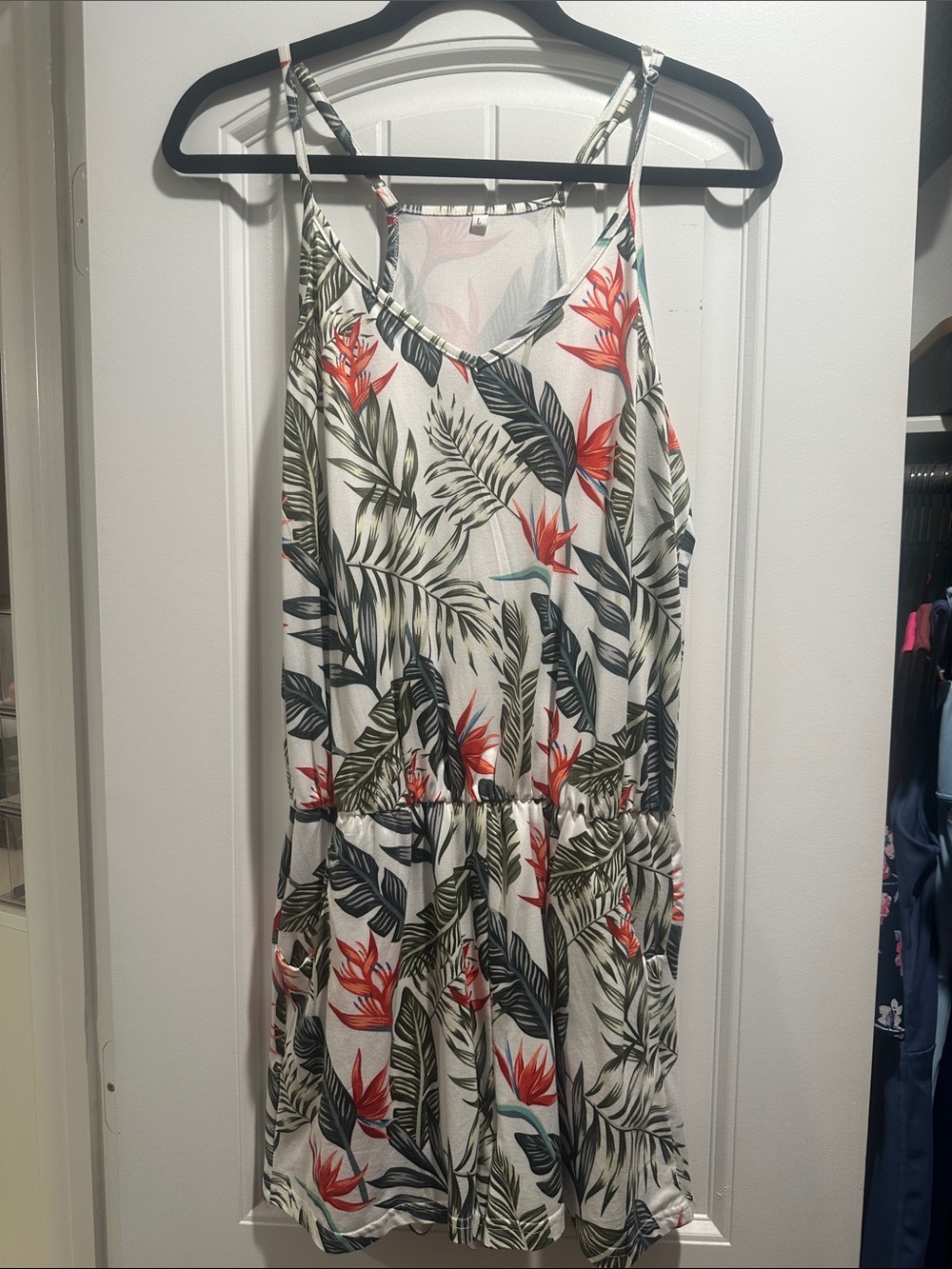 Tropical Print One-Piece Romper in White and Green